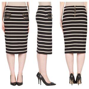 Joseph Ribkoff Black & White Striped Pencil Skirt Size 8 EUC